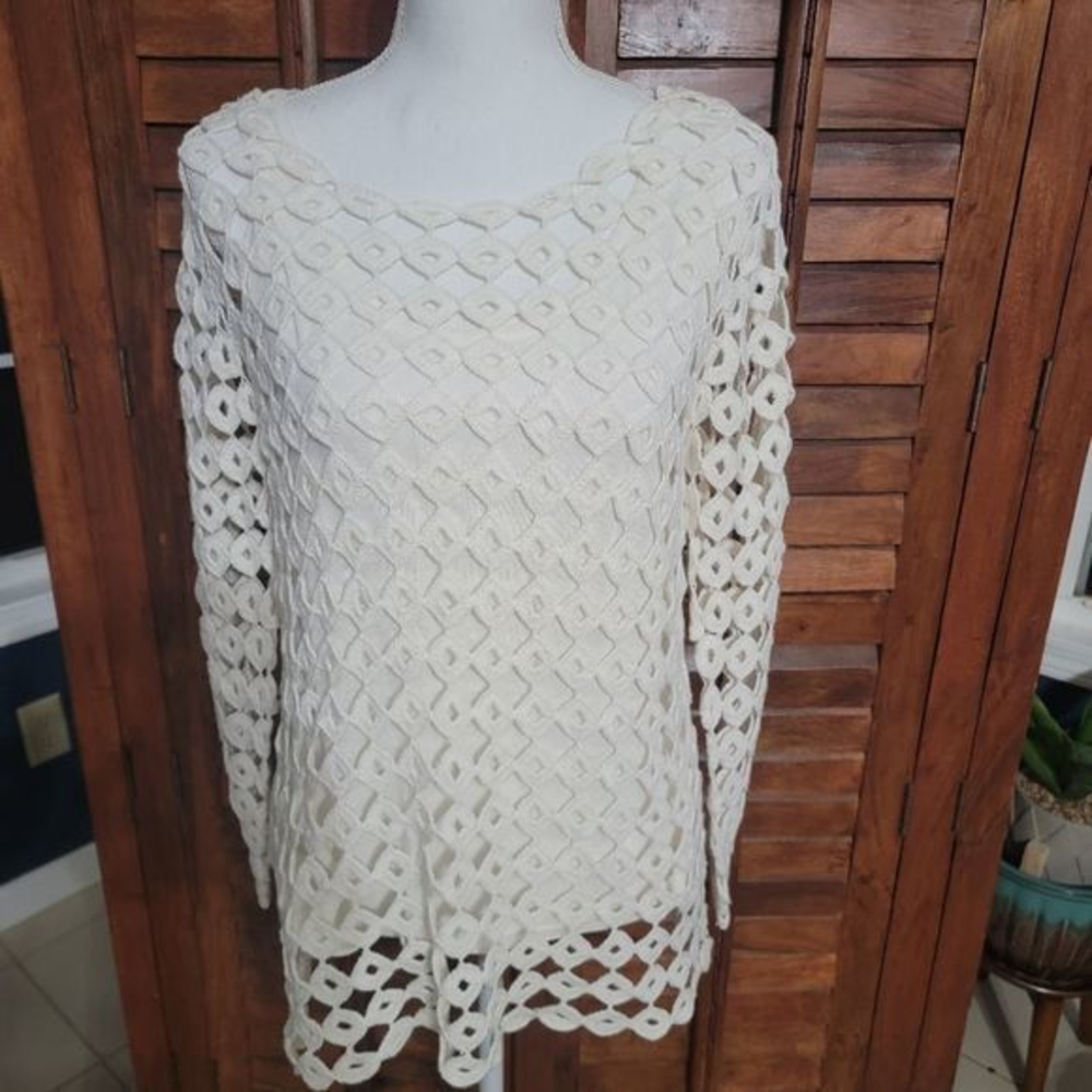 Uniform‎ John Paul Richard  open knit long sleeve sweater ivory Crochet medium